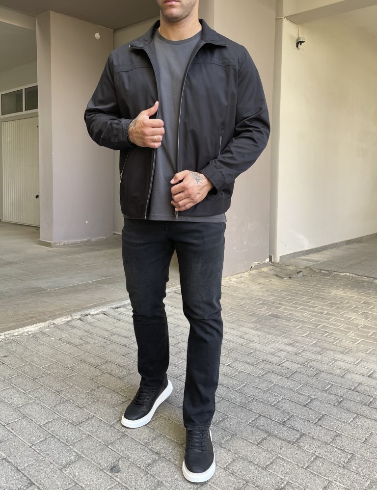Ανδρικό μαύρο Jacket με γιακά D18052 φωτογραφία